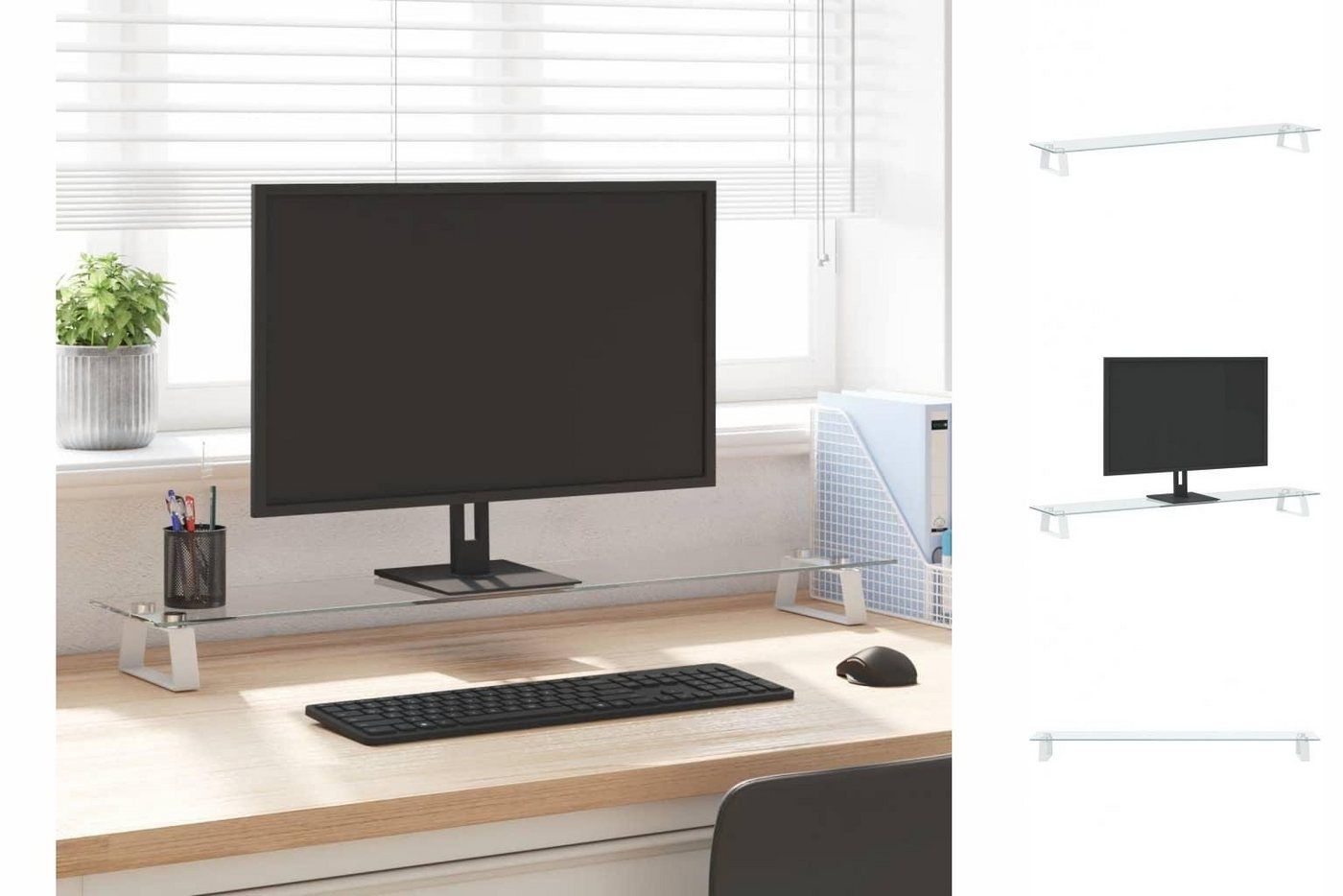vidaXL Monitorständer Weiß 100x20x8 cm Hartglas und Metall Monitor-Halterung von vidaXL