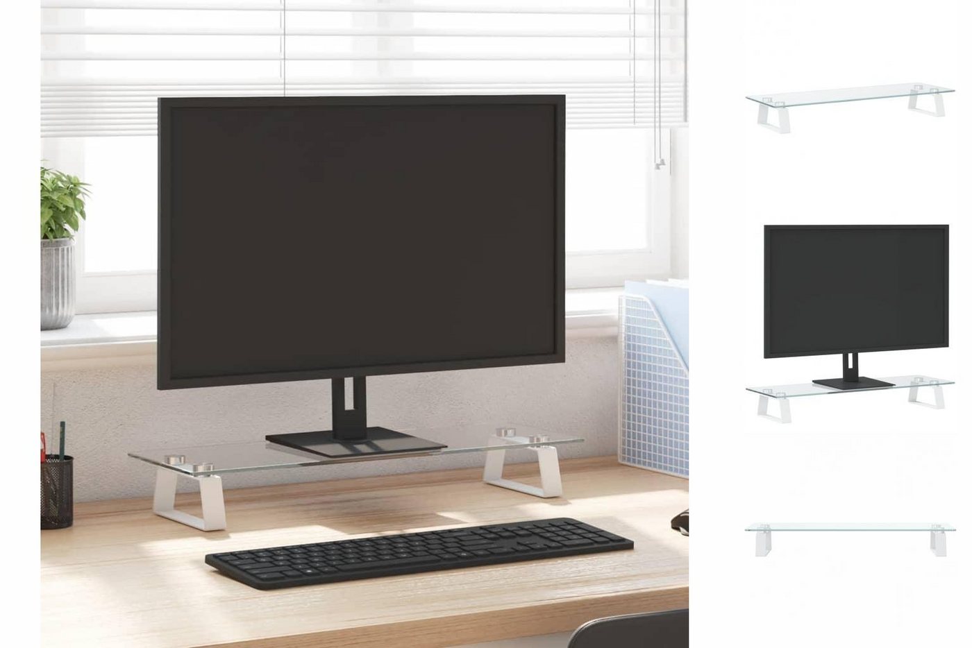 vidaXL Monitorständer Weiß 60x20x8 cm Hartglas und Metall Monitor-Halterung von vidaXL