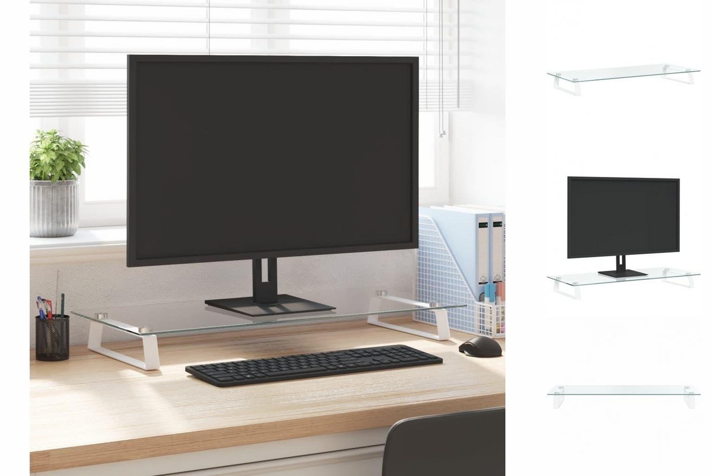 vidaXL Monitorständer Weiß 80x35x8 cm Hartglas und Metall Monitor-Halterung von vidaXL