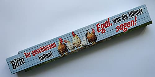Zollstock Gliederstab Meterstab 2m Bitte Tor geschlossen halten egal was die Hühner sagen Bauenhof Hahn von vielesguenstig-2013