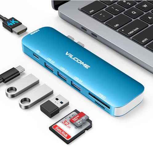 Vilcome USB C Hub für MacBook Pro/Air, 7-in-2 Multiport USB-C Adapter mit Thunderbolt 3 USB C Port, 4K@60Hz HDMI, 3 USB 3.0 Ports, TF/SD Kartenleser - Hellblau von vilcome