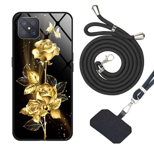 vingarshern Hülle Kompatibel mit Oppo Reno4 Z (5G) Handyhülle 2-in-1 Set [Weicher Rahmen Silikonhülle+Kratzfeste Panzerglas Rückseite mit Muster]+Handykette/Umhängeband,Bild04 von vingarshern