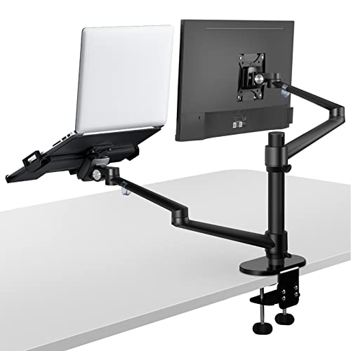 Viozon Monitor- und Laptop-Halterung, 2-in-1 verstellbare Doppelarm-Schreibtischhalterungen, Einzel-Tischarm-Ständer/Halterung für 43,2 bis 81,3 cm LCD-Computer-Bildschirme, extra Fach passend für von viozon