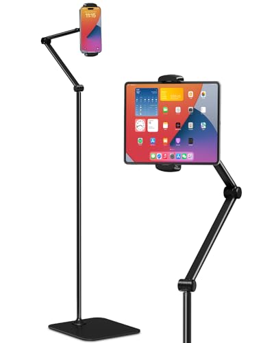 viozon Tablet Bodenständer, Tablet Halterung, für 4.7-13 Zoll Handy und Tablet,verstellbare Höhe und stabile Basis von 4KG, für iPad 12.9, iPad Air Mini 2 3 4, iPhone, Android, Kindle, Schwarz von viozon