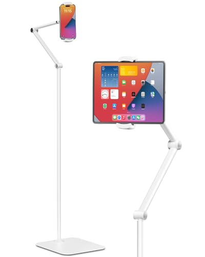 viozon Tablet Bodenständer, Tablet Halterung, für 4.7-13 Zoll Handy und Tablet,verstellbare Höhe und stabile Basis von 4KG, für iPad 12.9, iPad Air Mini 2 3 4, iPhone, Android, Kindle, Weiß von viozon