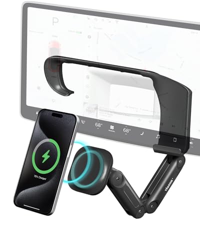viozon Tesla Handyhalterung Auto Magnet,Kompatibel mit Tesla Model 3&Y(Version vor 2023),15W Magnetisches Schnellladen,Verstellbar,360° Drehbar,iPhone,Android,Mitgelieferter Aufklebbarer Magnetring von viozon