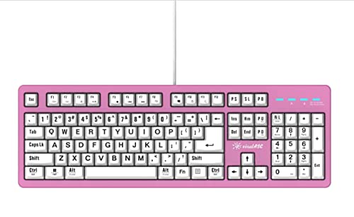 vitalASC Großdruck-Tastatur mit 104 Tasten für Windows und Mac mit USB-Anschluss, spritzwassergeschützt und doppelte Kompatibilität (Pink) von vitalASC