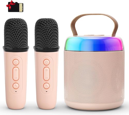 voijump Karaoke Maschine mit 2 Karaoke Mikrofonen, Mini Karaoke Maschine Kinder & Erwachsene, Bluetooth MusikLautsprecher, Mädchen Geschenke Spielzeug für 3-12 Jahre von voijump