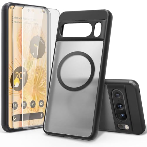 Für das Google Pixel 8 Pro Magnetische Hülle mit 2 Stück Displayschutzfolie, Kompatibel mit MagSafe-Ladegerät [Anti-Fingerabdruck] Transparent matte von volport