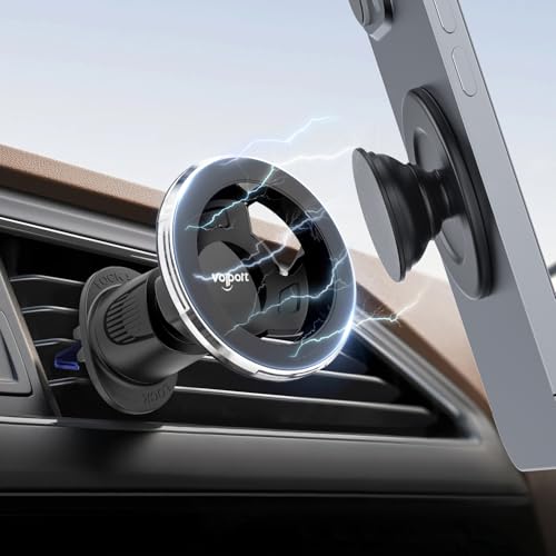 Universelle MagSafe Autohalterung mit stabilem Luftschlitz-Hakenclip, freihändige kreisförmige Magnet-Halterung für Socket Grip & iPhone 15/14/13/12, Samsung-Handyhüllen von volport