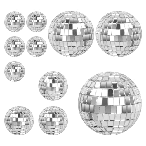 Volumoon 11 Stück Disco Spiegel Ball,Discokugel Silber Hängekugel Spiegelkugel,Mirrorball Glänzende Disco Ball,Disco Kugel für Weihnachtsbaum Hochzeit Geburtstagsfeier Dekoration Lichteffekt von volumoon