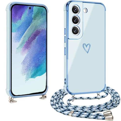 vumebao Handykette für Samsung S21 FE Hülle mit Band, Handyhülle Herz Love Design Silikon Bumper Kordel, TPU Dünn Stoßfeste Case Schutzhülle kompatibel mit S21 FE für Frauen und Mädchen, Blau vumebao Handykette für Samsung S21 FE Hülle mit Band, Handyhülle Herz Love Design Silikon Bumper Kordel, TPU Dünn Stoßfeste Case Schutzhülle kompatibel mit S21 FE für Frauen und Mädchen, Blau von vumebao