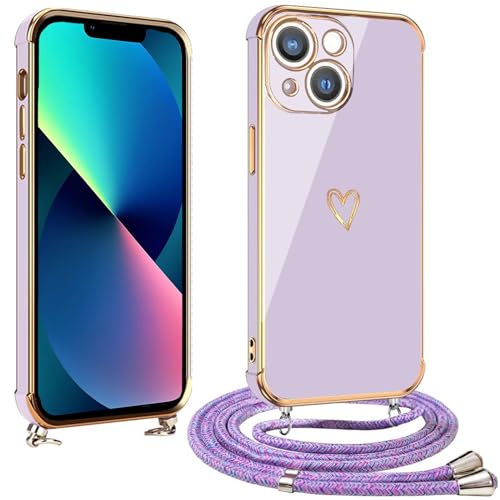 vumebao Handykette für iPhone 13 Hülle mit Band, Handyhülle Herz Love Design Silikon Bumper Kordel, TPU Dünn Stoßfeste Case Schutzhülle kompatibel mit iPhone 13 für Frauen und Mädchen, Lila vumebao Handykette für iPhone 13 Hülle mit Band, Handyhülle Herz Love Design Silikon Bumper Kordel, TPU Dünn Stoßfeste Case Schutzhülle kompatibel mit iPhone 13 für Frauen und Mädchen, Lila von vumebao