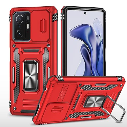 vumebao Schutz Hülle für Xiaomi Mi 11T/11T Pro Mit Drehbare Halterung, Handyhülle für Xiaomi Mi 11T/11T Pro, Schiebe Kamera Abdeckung, Militär stoßfeste und kollisionsfeste-Rot vumebao Schutz Hülle für Xiaomi Mi 11T/11T Pro Mit Drehbare Halterung, Handyhülle für Xiaomi Mi 11T/11T Pro, Schiebe Kamera Abdeckung, Militär stoßfeste und kollisionsfeste-Rot von vumebao