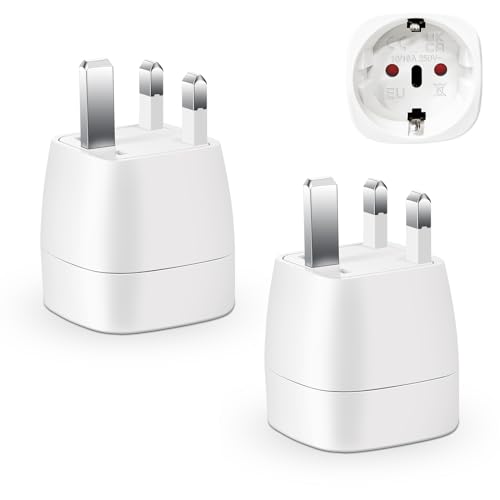 Reiseadapter UK 2 Pack, Adapter England Deutschland Stecker， UK Adapter für EU zu England/Schottland/Irland/Dubai/Maldives, typ g Reisestecker Stromadapter,Weiß von vutizal