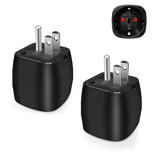 vutizal Reiseadapter, 2Stück Typ B Stecker USA Adapter Deutschland Plug, Schwarz, Power Converter für EU zu Amerika/Kanada/Mexiko/Thailand usw, Reisestecker Stromadapter, 2500 Watt, 110-120V von vutizal