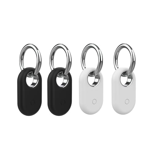 Kompatibel mit Samsung Galaxy SmartTag2 Hülle, 4 Stück Silikon Schutzhülle für Galaxy Smart Tag 2 mit Schlüsselanhänger, Rundumschutz Anti-Kratzer für Autoschlüssel, Taschen, Gepäck (Schwarz + Weiß) von wagtune