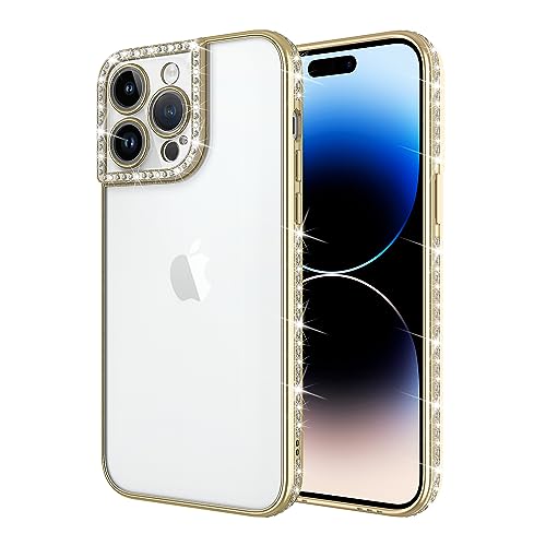 wahhle Entworfen für iPhone 12 Pro Max, Glitzer-Hülle, luxuriöse Beschichtung, niedliche glitzernde Diamant-Inlay, mit glitzerndem Kameraschutz (iPhone 12 Pro Max, Gold) von wahhle