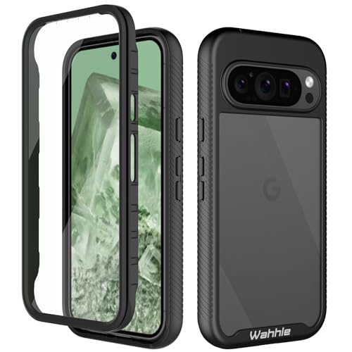 wahhle Schutzhülle für Google Pixel 9 Pro XL, eingebauter Displayschutz, stoßfest, schlanke Passform, Stoßfänger, Schutzhülle für Pixel 9 Pro XL, für Herren und Damen, Schwarz / Transparent von wahhle