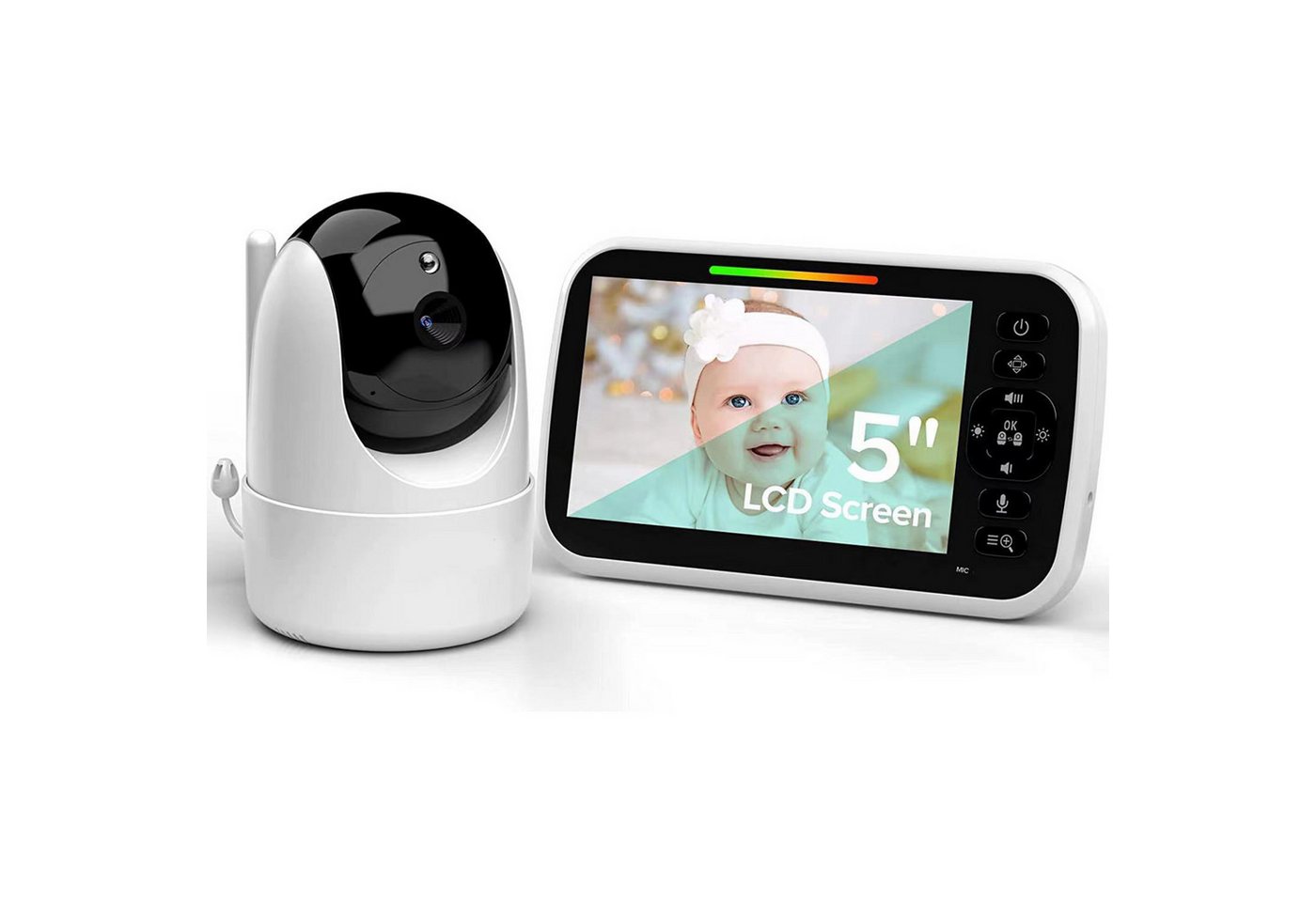 walkbee Video-Babyphone Babyphone mit Kamera, 355°/120° Babyphone, Überwachungskamera, 5 Zoll 480P IPS-Display, Babyphone Kamera mit VOX/ECO-Modus, 1-tlg., 2.4 GHz Gegensprechfunktion, Nachtsicht, Schlaflieder, Bis zu 300M,2-Wege-Audio, kein WiFi von walkbee