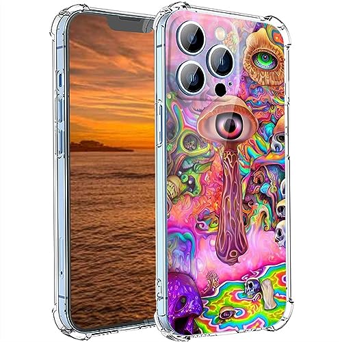 Kompatibel mit iPhone 13 Pro Max Trippy Hülle, Trippy Mushroom Shroom Psychedelic Scary Evil Eyes Skull Stilvolle Grafik für iPhone Hülle Jungen Mädchen Weiches TPU Klar Stoßfest Geschenke Hülle für von wallme kraise