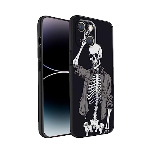 wallme kraise Kompatibel mit iPhone 14 Pro Max Skelett-Hülle, Totenkopf-Skelett mit einer Rock-and-Roll-Geste, Punk, dunkelgraues Jackenmuster für iPhone-Hülle, Männer und Frauen, weiche von wallme kraise