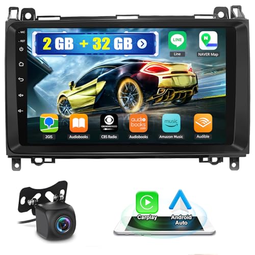 2G+32G Android 13 Autoradio mit Navi für Mercedes Benz B200 B-Klasse W169 W245 Viano Vito W639 Sprinter W906 mit Carplay Android Auto,9 Zoll Bildschirm Bluetooth WiFi SWC + Rückfahrkamera von wanhonghui