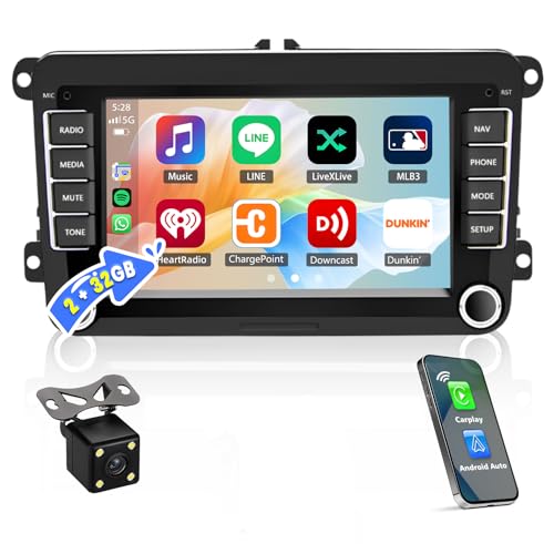2G+32G Android Autoradio für VW Golf 5 Golf 6 Polo Tiguan mit Navi Carplay Android Auto,7 Zoll Doppel Din Auto Radio Touch Display mit Bluetooth Mirror Link FM/RDS WiFi HiFi SWC und USB+Rückfahrkamera von wanhonghui