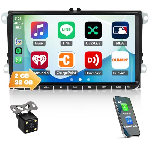 2G+32G Android Autoradio mit Carplay für VW Golf 5 6 Caddy T5 Polo,9 Zoll Auto Radio Touch Display mit Navi Carplay Android Auto Bluetooth Mirror Link HiFi WiFi SWC+Rückfahrkamera von wanhonghui
