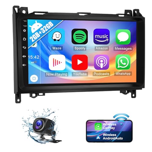 2G+32G Android Autoradio mit Navi für Mercedes Benz B200 W169 W245 W639 W906 Sprinter B160 B170 Vito Viano,Radio 2 DIN mit 9 Zoll Bildschirm,Carplay Android Auto Bluetooth WiFi SWC+Rückfahrkamera von wanhonghui