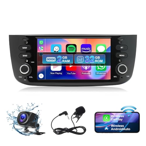 2G+32G Autoradio mit Navi für FIAT Punto Evo 2010-2016/Line 2012-2015 mit Carplay Wireless Android Auto,Android 13 Radio 2 DIN mit 6.2 Zoll Bildschirm,Bluetooth WiFi SWC+Rückfahrkamera von wanhonghui