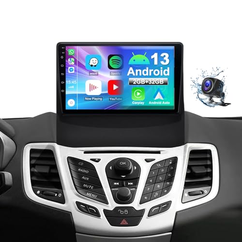 2G+32G Autoradio mit Navi für Ford Fiesta 2009-2017 mit Carplay Wireless Android Auto,Android 13 Radio 2 DIN mit 9 Zoll Bildschirm,Bluetooth WiFi SWC+Rückfahrkamera von wanhonghui