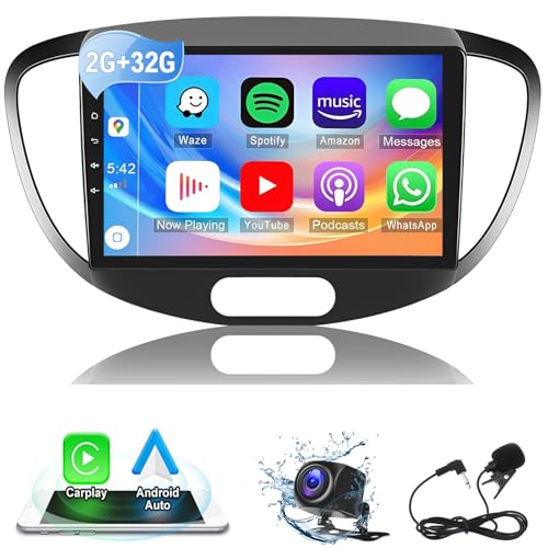 2G+32G Autoradio mit Navi für Hyundai i10 2007-2013 mit Carplay Android Auto,Android 13 Autoradio mit 9 Zoll Bildschirm,Bluetooth Mirror Link WiFi FM/RDS HiFi+Rückfahrkamera von wanhonghui