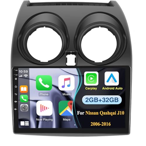 2G+32G Autoradio mit Navi für Nissan Qashqai J10 2006-2016 mit Carplay Wireless Android Auto,Android 13 Radio 2 DIN mit 9 Zoll Bildschirm,Bluetooth WiFi SWC+Rückfahrkamera von wanhonghui