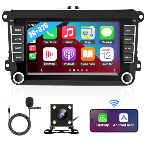 2G+32G Autoradio mit Navi fur VW Golf 5 6 Passat Jetta Caddy EOS T5 Tiguan CC Polo mit CarPlay Wireless Android Auto,Android 13 Doppel Din Radio mit 7 Zoll Bildschirm,Bluetooth FM/RDS+Ruckfahrkamera von wanhonghui
