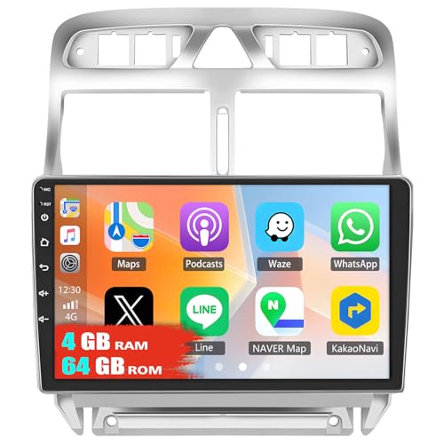 4G+64G Autoradio für Peugeot 307 307CC 307SW 2002-2013 mit Carplay Android Auto Navi, Android 13 Autoradio mit 9 Zoll Bildschirm,Bluetooth Mirror Link WiFi FM/RDS HiFi+Rückfahrkamera von wanhonghui
