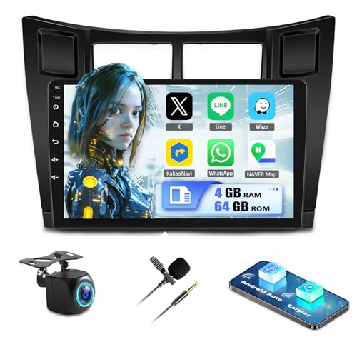 4G+64G Autoradio für Toyota Yaris/Vizi 2005-2011 mit Carplay Android Auto Navi, Android 13 Autoradio mit 9 Zoll Bildschirm,Bluetooth Mirror Link WiFi FM/RDS HiFi+Rückfahrkamera von wanhonghui