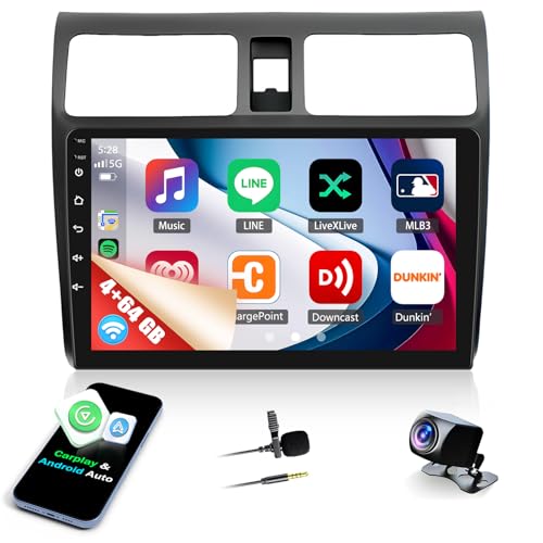 4G+64G Autoradio mit Navi für Suzuki Swift 2003-2010 mit Carplay Android Auto,Android 13 Autoradio mit 10 Zoll Bildschirm,Bluetooth Mirror Link WiFi FM/RDS HiFi+Rückfahrkamera von wanhonghui