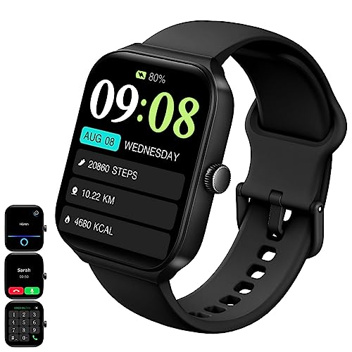 Smartwatch Damen Herren mit Telefonfunktion, 1,95 Zoll Touchscreen Uhren Herren Fitness Tracker, IP68 Wasserdicht Sportuhr Schrittzähler mit Herzfrequenz, SpO2, Schlafmonitor, für iOS und Android von wanhonghui