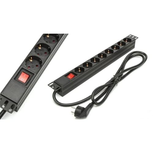 Rack-Steckdosenleiste 48 cm (19 Zoll), 1U, mit 8 Schuko-Steckdosen, EIN-/Ausschalter, 1,5 m Kabel, 16 A, Schwarz, ideal für die Energieverwaltung von Geräten mit 48,3 cm (19 Zoll) von watiowave