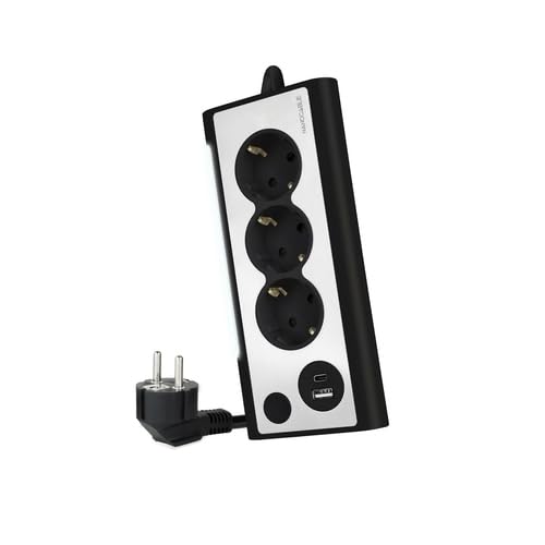 Schwarze Tischsteckdose mit 3 Steckdosen und 2 USB-Anschlüssen, ideal zum Laden von elektronischen Geräten und zur Erweiterung von Verbindungen in Büros und zu Hause. Schwarze Tischsteckdose mit 3 Steckdosen und 2 USB-Anschlüssen, ideal zum Laden von elektronischen Geräten und zur Erweiterung von Verbindungen in Büros und zu Hause. von watiowave