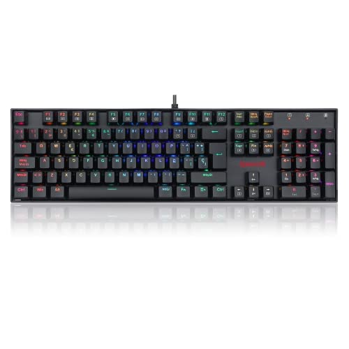 watiowave Mechanische Gaming-Tastatur, Blaue Schalter, RGB-Hintergrundbeleuchtung, spanisches Layout, Schwarz, ideal für Videospiele und schnelles Typing. von watiowave