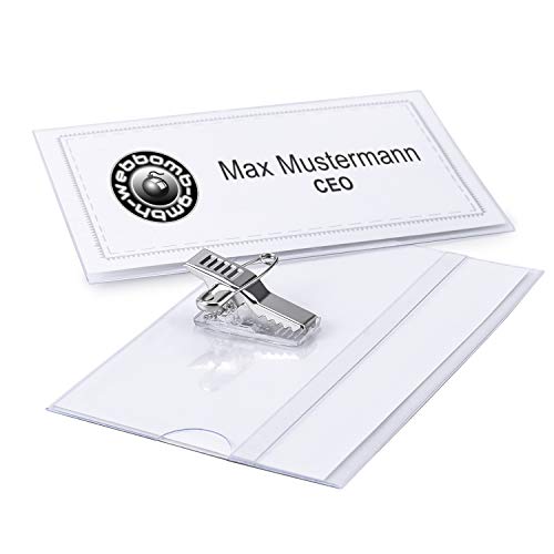 10 x Namensschilder Profi Namensschild-Halter Betriebsausweis Halter Ausweishalter mit Clip + Nadel 10 Stück von webbomb
