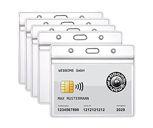 5x Ausweishülle ZIP Kartenhalter flexibel & wasserdicht 0,80mm stark horizontal für 1-2 Ausweise Karten Schutzhülle ID-Kartenhalter für Namensschilder und Ausweise transparent von webbomb