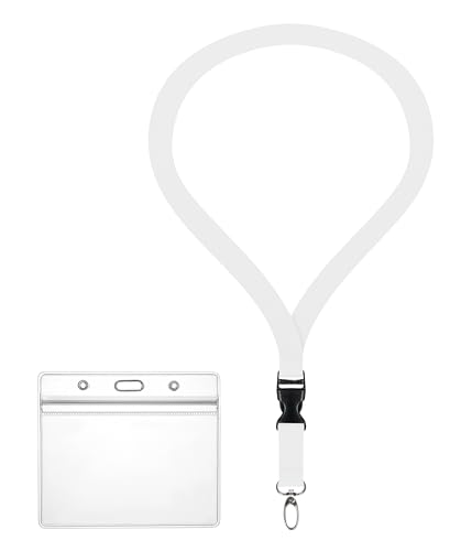 Ausweishülle ZIP Ausweishalter wasserdicht & flexibel mit Lanyard 2 cm breites Schlüsselband (11 Farben) Umhängeband + ZIP Kartenhalter für 1-2 Ausweise Zugangskarten (weiß) von webbomb