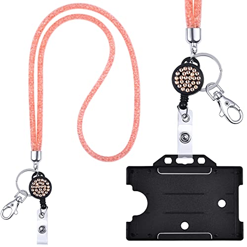 Kristall Lanyard APRICOT mit Ausweis Jojo + ID Kartenhalter schwarz Halskette Schlüsselband mit glitzernden Strasssteinchen Umhängeband von webbomb
