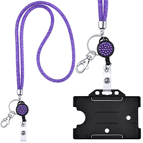 Kristall Lanyard LILA mit Ausweis Jojo + ID Kartenhalter schwarz Halskette Schlüsselband mit glitzernden Strasssteinchen Umhängeband von webbomb