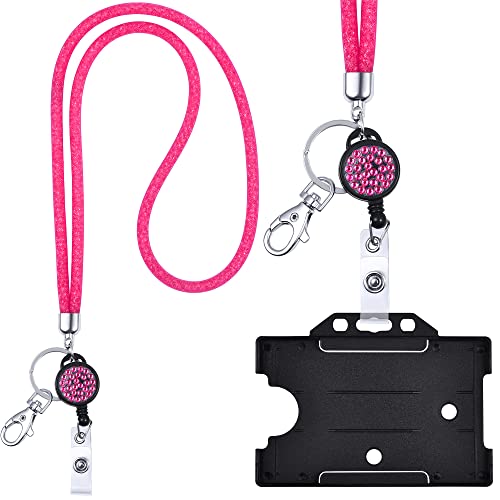 Kristall Lanyard PINK mit Ausweis Jojo + ID Kartenhalter schwarz Halskette Schlüsselband mit glitzernden Strasssteinchen Umhängeband von webbomb