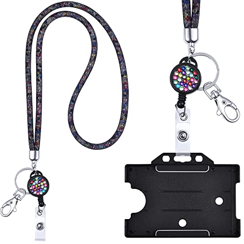Kristall Lanyard Schwarz/BUNT mit Ausweis Jojo + ID Kartenhalter schwarz Halskette Schlüsselband mit glitzernden Strasssteinchen Umhängeband von webbomb