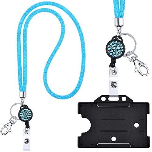 Kristall Lanyard TÜRKIS mit Ausweis Jojo + ID Kartenhalter schwarz Halskette Schlüsselband mit glitzernden Strasssteinchen Umhängeband von webbomb